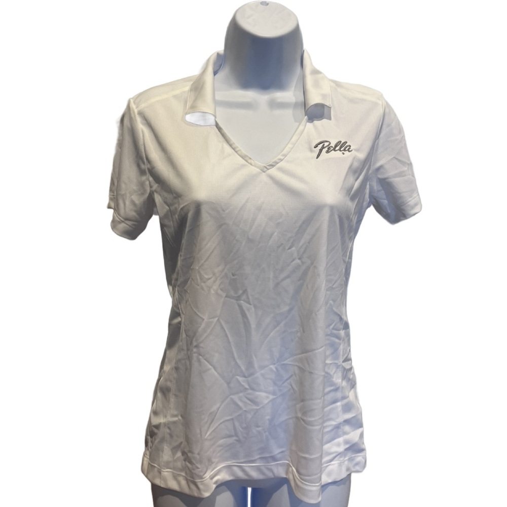 NWT Nike Women's White Polo V Neck Shirt w/ Collar + Pella logo (tags on) Small